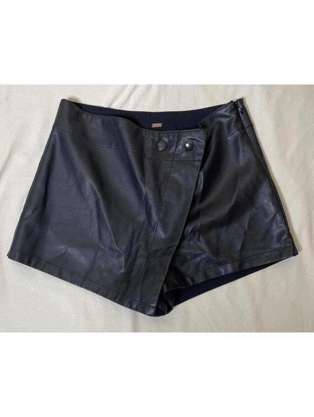 Free People Black Faux Leather Wrap Skort Shorts
